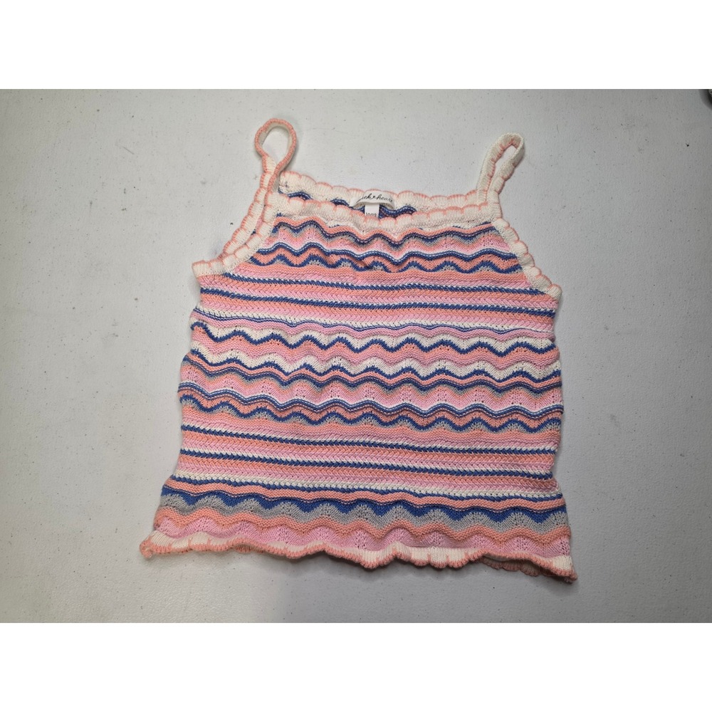 Derek Heart Girls Pink Blue Chevron Knit Tank Top Scalloped Trim Size 10/12